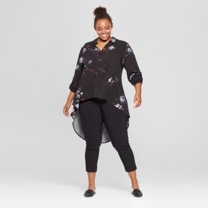 Floral Print High-Low  Long Sleeve Top - Ava & Viv